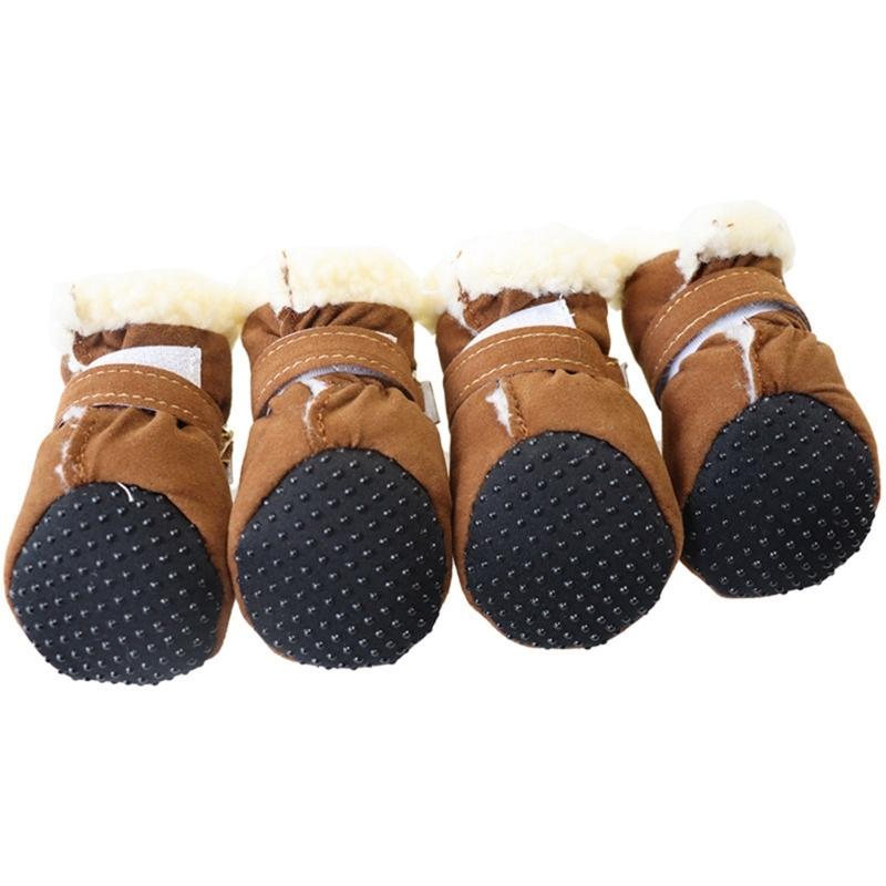 Winter Warm Pet Shoes 4pc/set Cute Dog Booties Snow Walking Puppys Booties Shoes Casual Fashion No-slip Dog Shoes