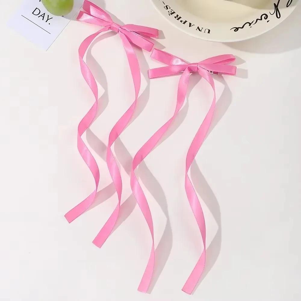 2pcs Long Tassel Ribbon Hairpin Cute Candy Bow Clip for Women Girls Party Gifts Headwear Side Clips Hair Accessories