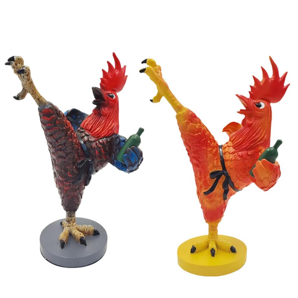 Kung Fu Chicken Figurine Modern Traditional Creative Rooster Statue Resin Sculpture for Fireplace Cabinet Entryway Desk Tabletop