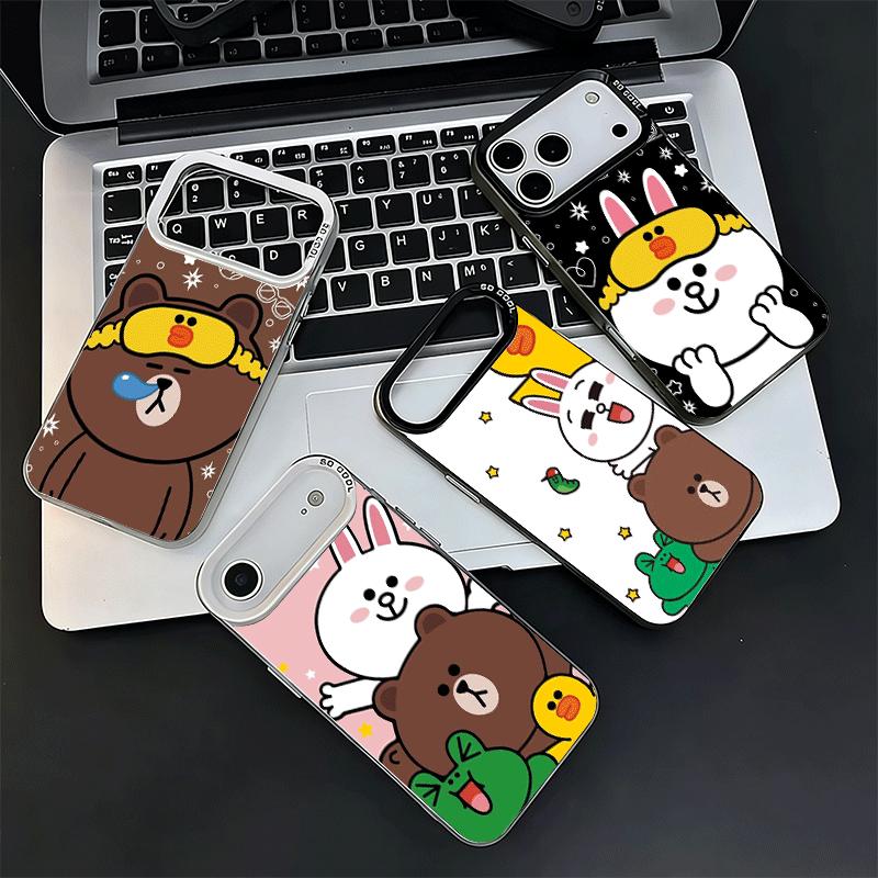 Cartoon Bear Brown Rabbit Soft Phone Case for iPhone 15 16 17 Pro Max 17Air 16E 14 Plus 13 12 Mini Shockproof Cover Back Shell