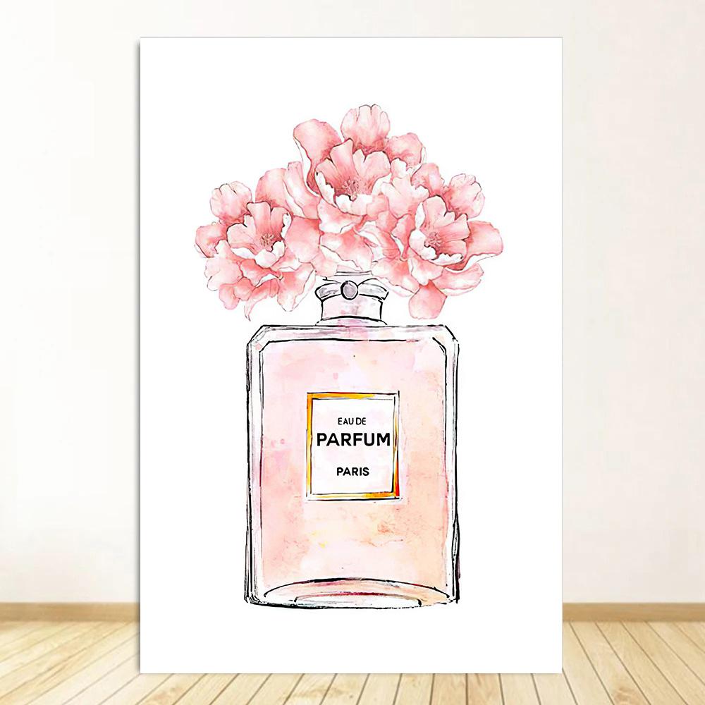 Fashion Luxury Perfume Bottle Canvas Painting Nordic Flower Poster Print Wall Picture Modern Girl Room Decor