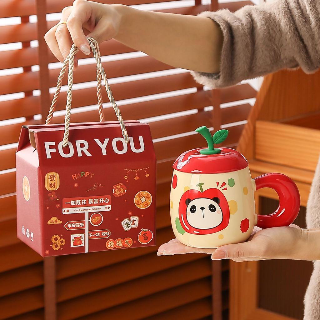 Muse water cup girl birthday gift souvenir ceramic cup cute apple mug with lid gift box