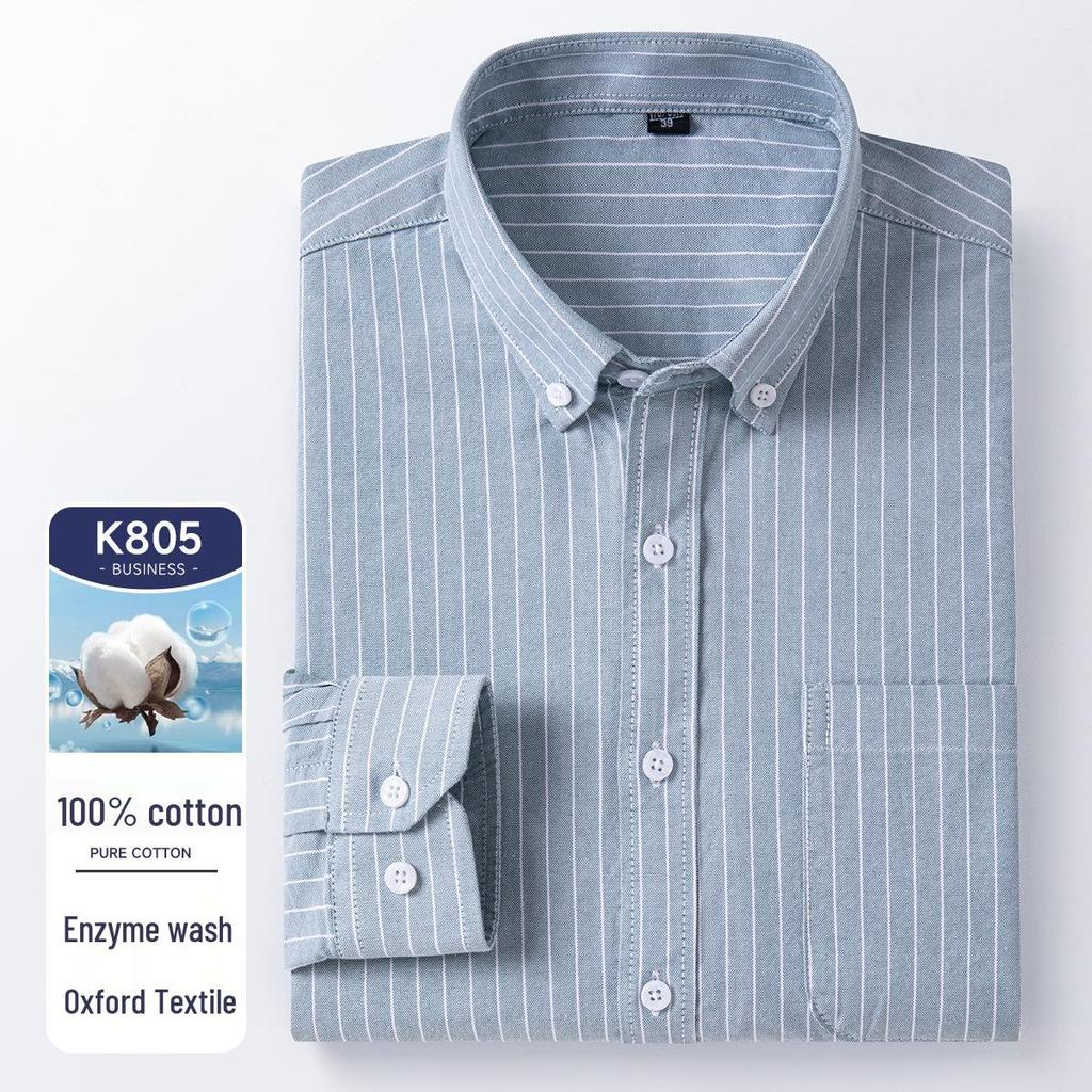 Men's Casual Business Enzyme Washed Plaid Oxford Shirt - Long Sleeve, High-End, for Spring and Autumn