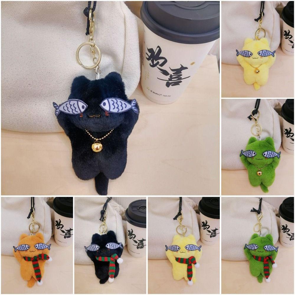 Cat Finely Sewn Cat Keychain With Fish Eyes Cat Plush Keychain Cartoon Kitten Stuffed Doll  Female