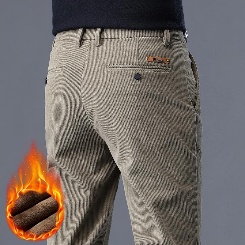 Utumn and Winter Fleece Men's Corduroy Casual Pants Chenille Thick Stretch Business Trousers Mid-rise Thermal Pants