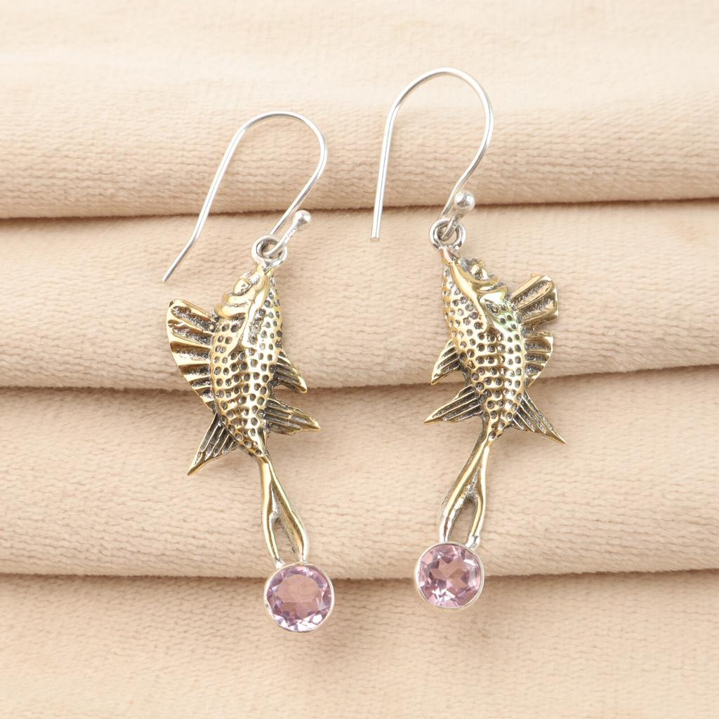 Morganite Gemstone 925 Sterling Silver Jewelry Handmade Dangle Earrings 2.17" EE-148-15
