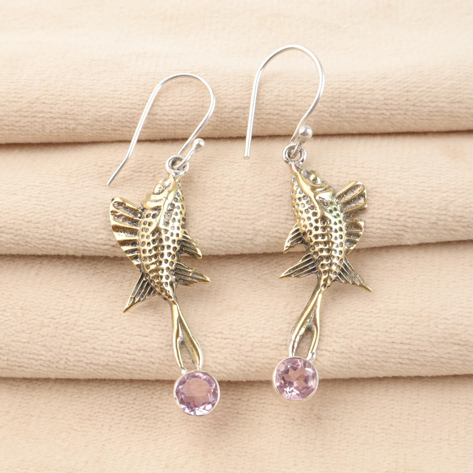 

Морганит Драгоценный камень 925 Стерлинговое серебро Ювелирные изделия Ручной работы Серьги-подвески 2,17 EE-148-15