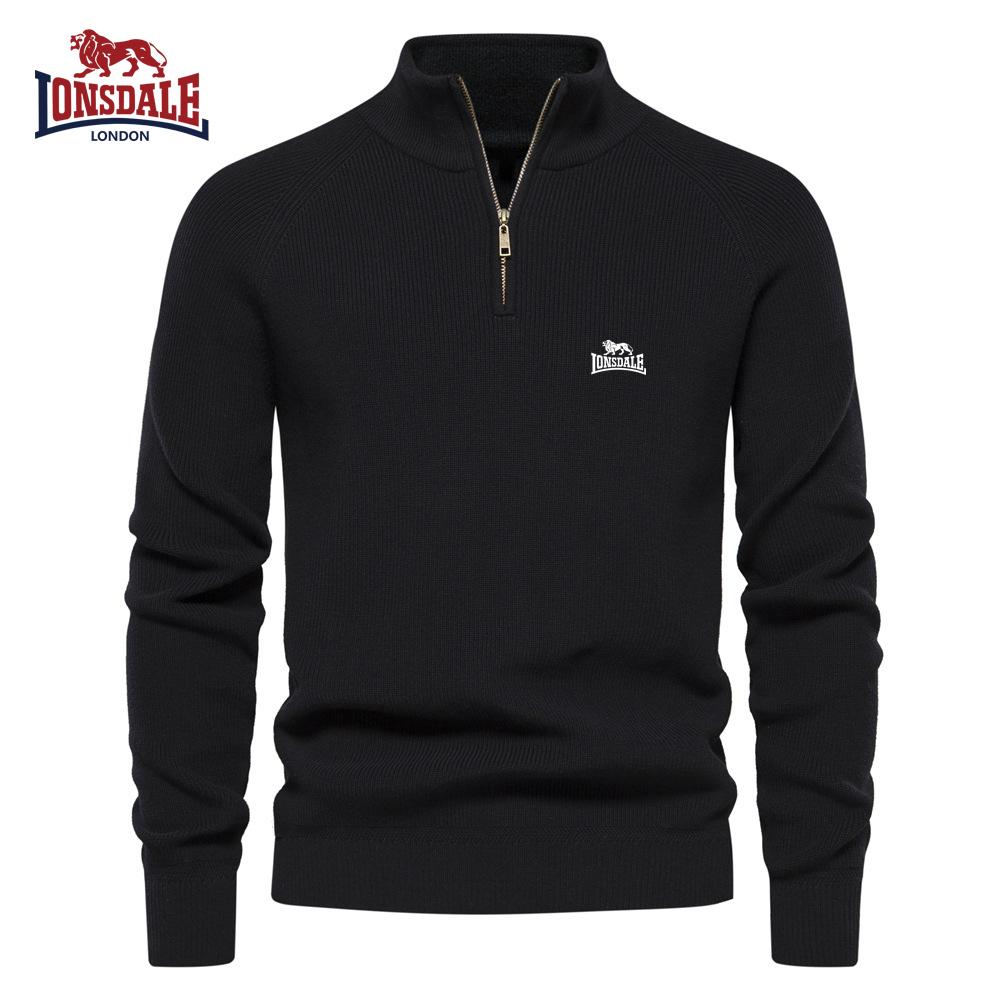 

Lonsdale Autumn and Winter Embroidery New Men s Semi Open Sweater Men s Long Sleeved Stand Up Collar Solid Color Versatile Casual Top S