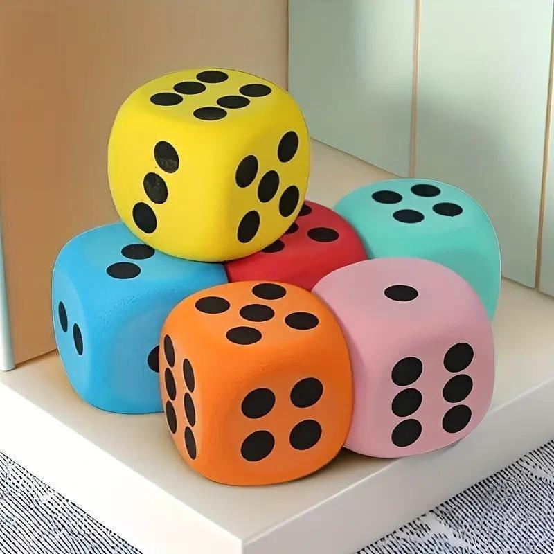 Jumbo 6pcs Soft Foam Dice Set - Vibrant, Fun & Durable Party Accessories for Birthdays, Christmas, Halloween & Gatherings - Assorted Colors