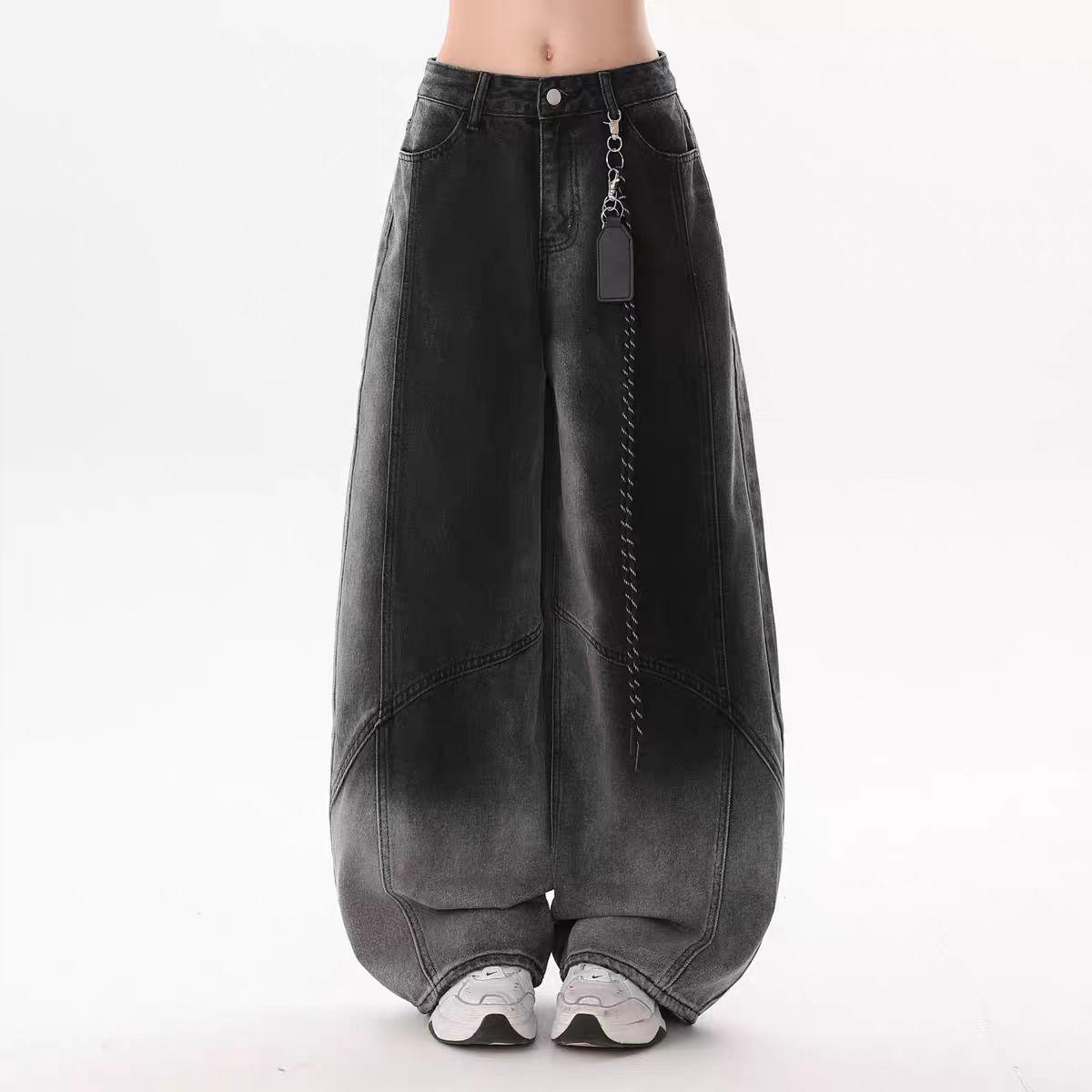 

Women s Retro Gradient Washed Denim Hip Hop Pants - Casual Loose Fit 3XL