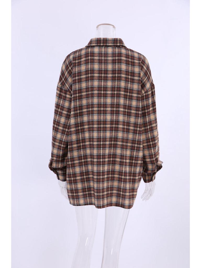 2024 European Retro Plaid Long Women's Shirt