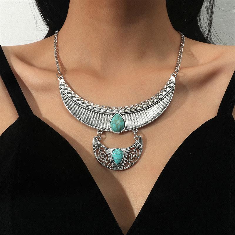 Retro Ethnic Style Alloy Collarbone Chain Hollow Flower Creative Necklace Bohemian Hanfu Ancient Clothing Neck Chain Necklace