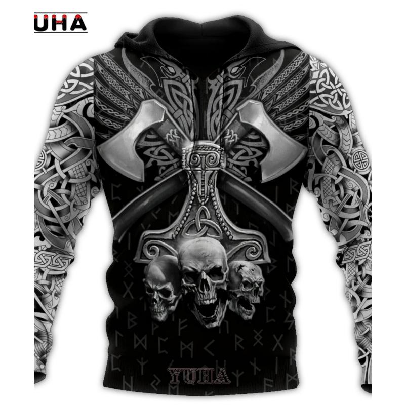 3D Print Men's Sweatshirts Vikings Classic Wolf  Men's Hoodies Jacket Spring Autumn Fashion Pullovers Hip Hop Punk Oversized Clo