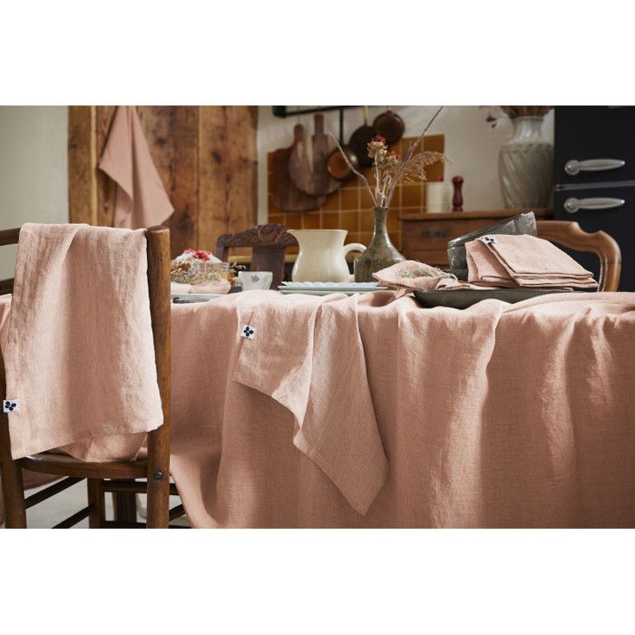 Nappe de table "Soline" 170 x 350 cm Lin lavé - Vieux Rose
