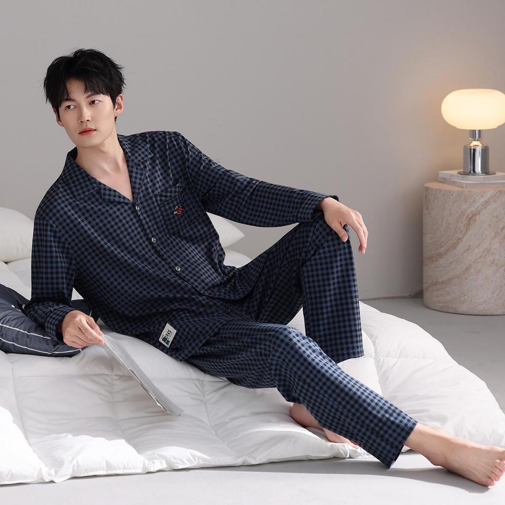 Men's Autumn Cotton Pajama Set - Cardigan, Long Sleeve Top & Pants, Casual High-End Home Wear