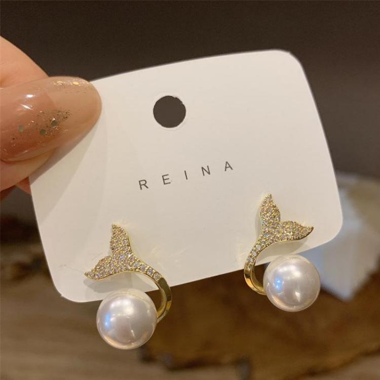 

Korean Pearl Crystal Fishtail Earrings For Women 2022 New Fashion Fashion Network Red Premium Light Luxury Earrings Pendientes