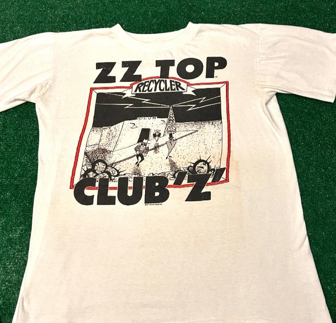 Vintage 90s ZZ Top Recycler Tour Band Tee Club Z Double Sided 1991 Shirt Mens L M