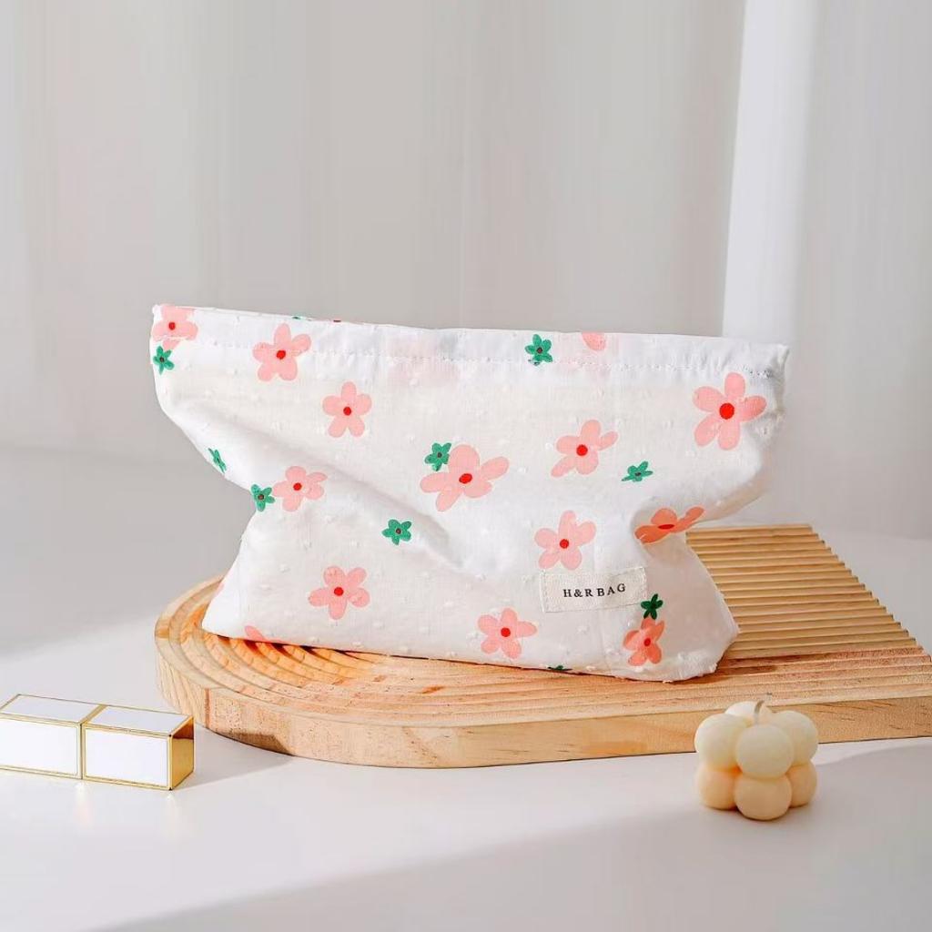 Tragbare Kosmetiktasche Stoff Baumwolle Floral Kosmetiktasche Stoff Clutch Raffinierte Kosmetik Aufbewahrungstasche Für Reisetasche Organizer