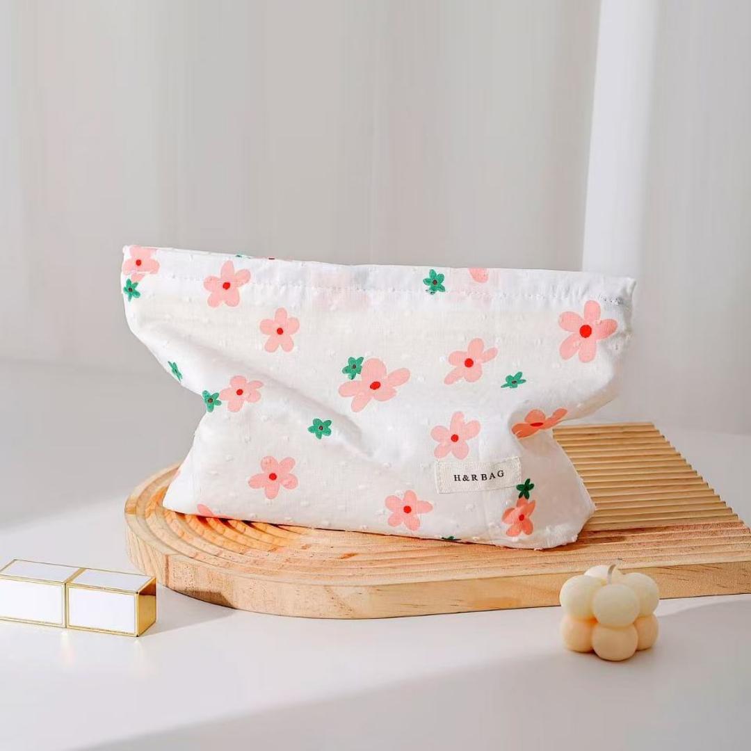 Portable Makeup Bag Fabric Cotton Floral Makeup Bag Fabric Clutch Sophisticated Cosmetic Storage Pouch For Travel Bag Organizer