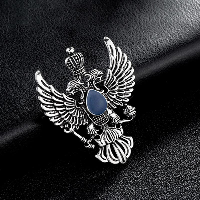 Vintage Brosche mit Doppeladler-Emblem, Europäisch-Amerikanischer Punk-Stil Krone Schlüssel Anstecknadel