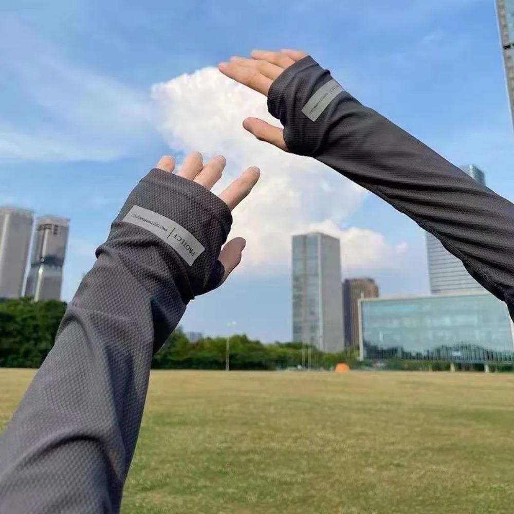 

Unisex Sun Protection Arm Sleeves Cool Breathable Anti-UV Elbow Covers for Cycling Fishing Driving темно серый