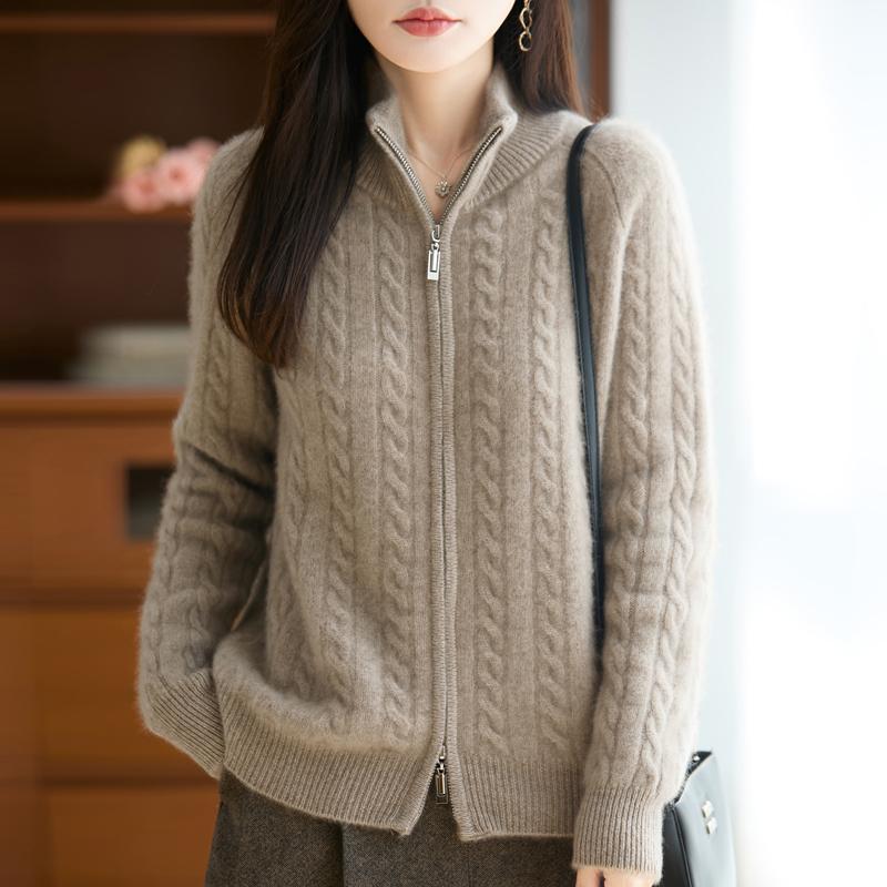 Zipper Cardigan Women's Autumn and Winter Thick Cable Sweater Cardigan Women's Warm Knit Women's Clothes