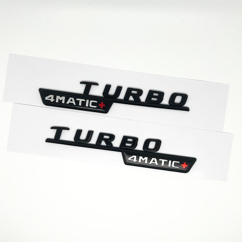 2 szt. Litery Samochodowe Naklejka Emblemat Błotnik Wykończenie Turbo 4matic Plus Dla Mercedes AMG A45 CLA45 C117 GLA45 GLE53 X247 Akcesoria