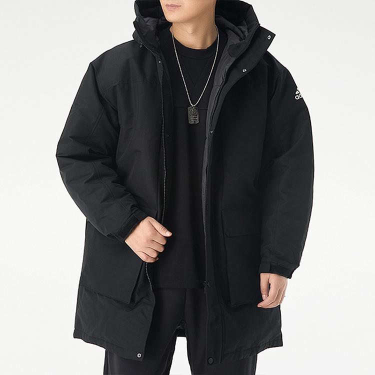 Adidas Outdoor Sports Windproof Warm Hooded Down Jacket Men Outerwear Black GN9835
