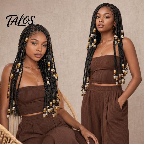 Talos 60 Piezas Accesorios para Cabello de Rastas, Cuentas de Agujero Grande para Trenzas Gruesas y Rastas, Multicolor Textura de Madera Imitación Adultos Niños