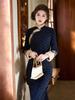 Cheongsam women's new Chinese 1011 new winter long-sleeved velvet improved young high-end polka dot blue cheongsam