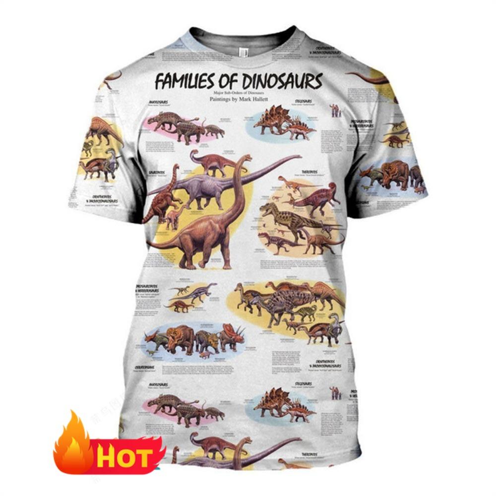 Vintage Summer Men's T-shirt 3d Print Dinosaur Pattern Series T-shirt Loose Comfortable Unisex Top Fashion Round Neck Kids Tees