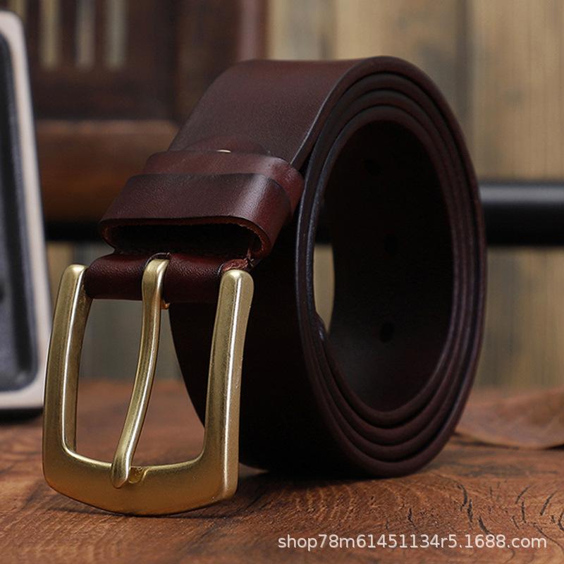

Мужской ретро-ремень из воловьей кожи с медной пряжкой первого слоя, простой универсальный повседневный ремень для джинсов Extended model can be customized. темно-коричневого