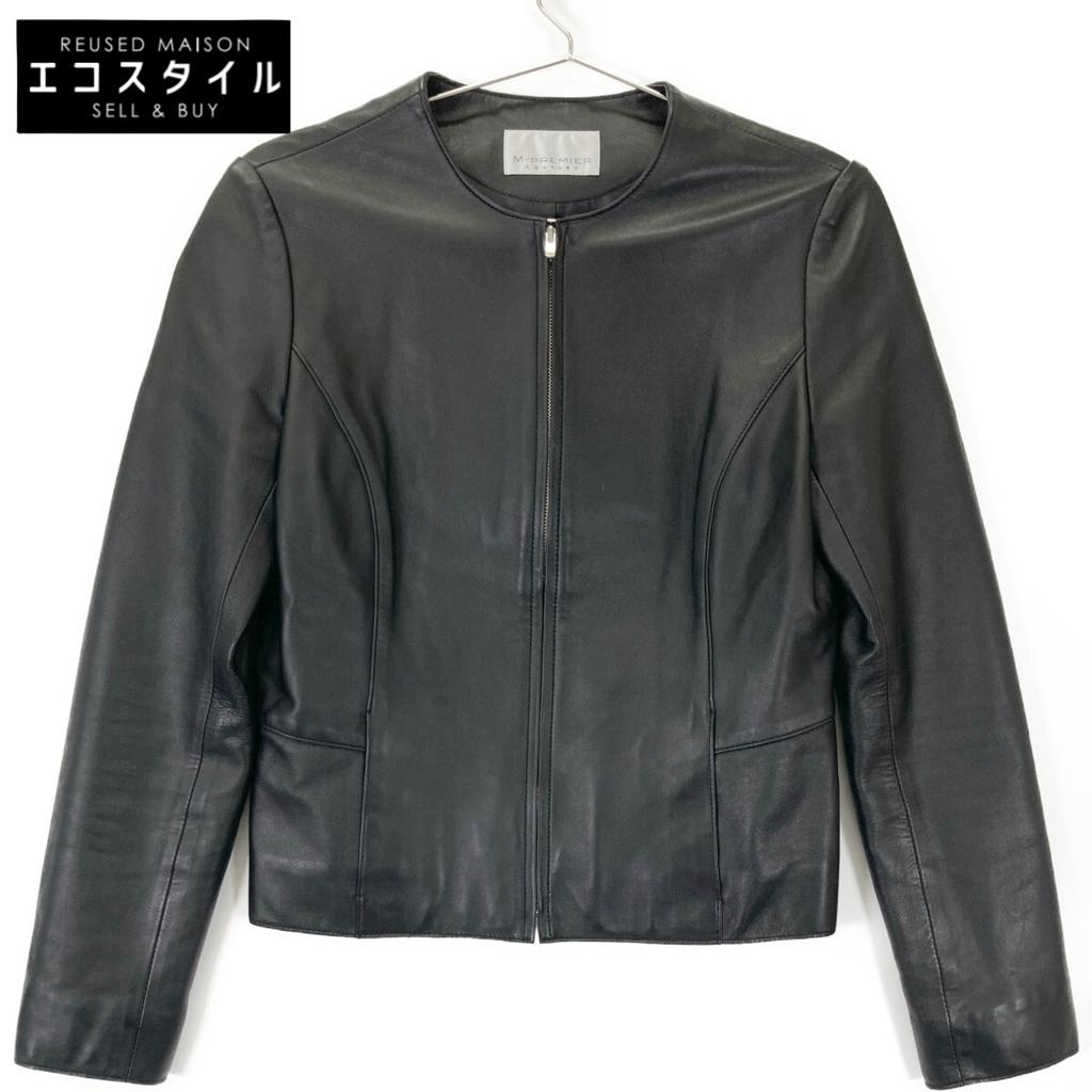 M-PREMIER COUTURE F131-002 Black Lamb Nappa Leather Collarless Jacket Jacket 36 blackUsed