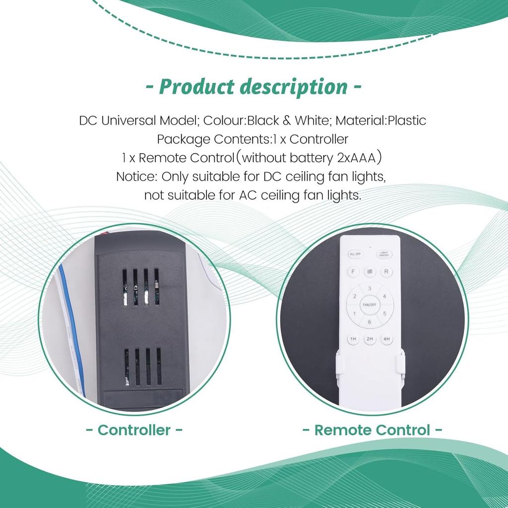 Universal Ceiling Fan Remote Control Kit Replacement, 6-Speed & Timing, Remote Replacement for DC Ceiling Fan Light