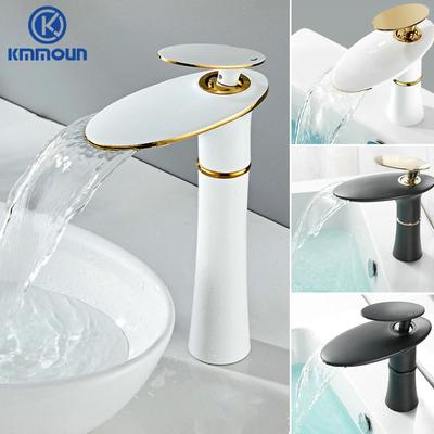Şelale Lavabo Bataryası Beyaz Altın Sıcak Soğuk Karıştırıcı Lavabo Musluğu Pirinç Siyah Yüksek Banyo Mikseri Musluk Ev Donanımı Musluk