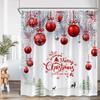 Chritsmas Shower Curtain Red Silvery Ball Xmas Balls Snowflake Pine Leaves Merry Christmas Winter Polyestert Bath Curtain Decor