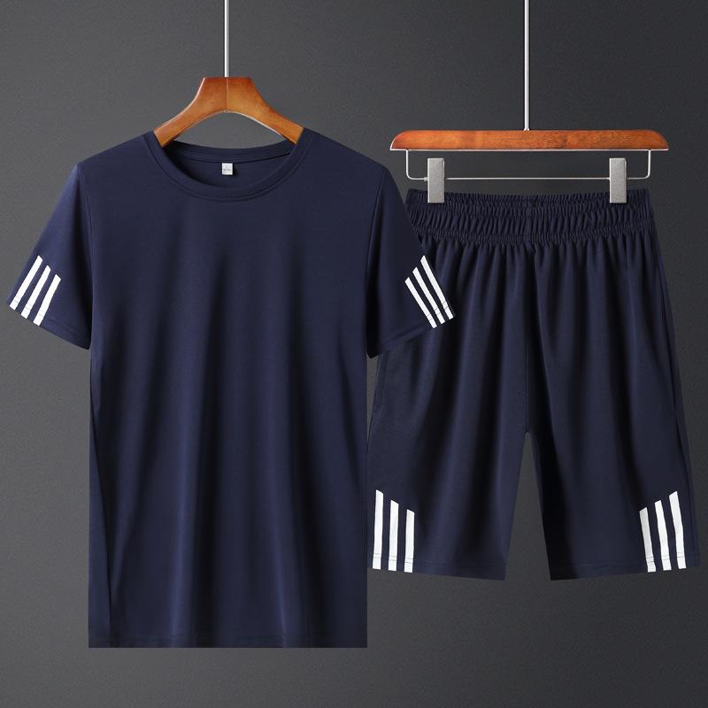Men's Plus Size Summer Sports Suit: Crew Neck Quick-Dry T-Shirt & Shorts for Running Fitness