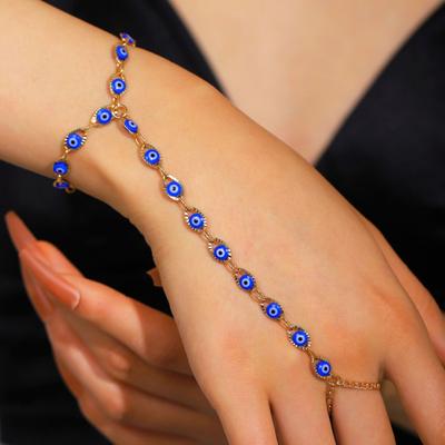 Bracelet High Saturation Dripping Glaze Blue White Eye Shape One-Piece Ring Integrated Design Bracelet Turkish Eye Symbol Bracelet