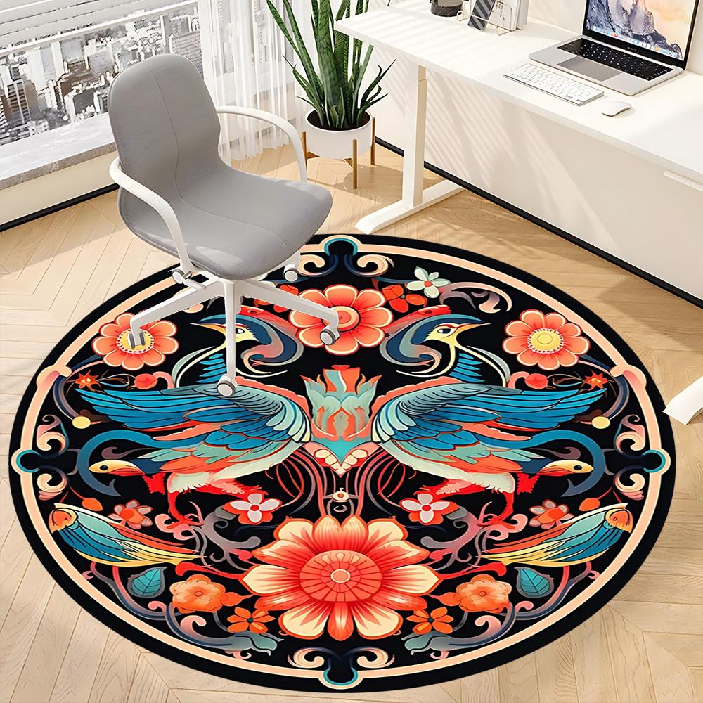 1pc Birds, Flowers Office Round Rug, Non-slip, Soft and Durable Office Rug for Interior Decoration, Perfect for Office,Decoration Yy260204047
