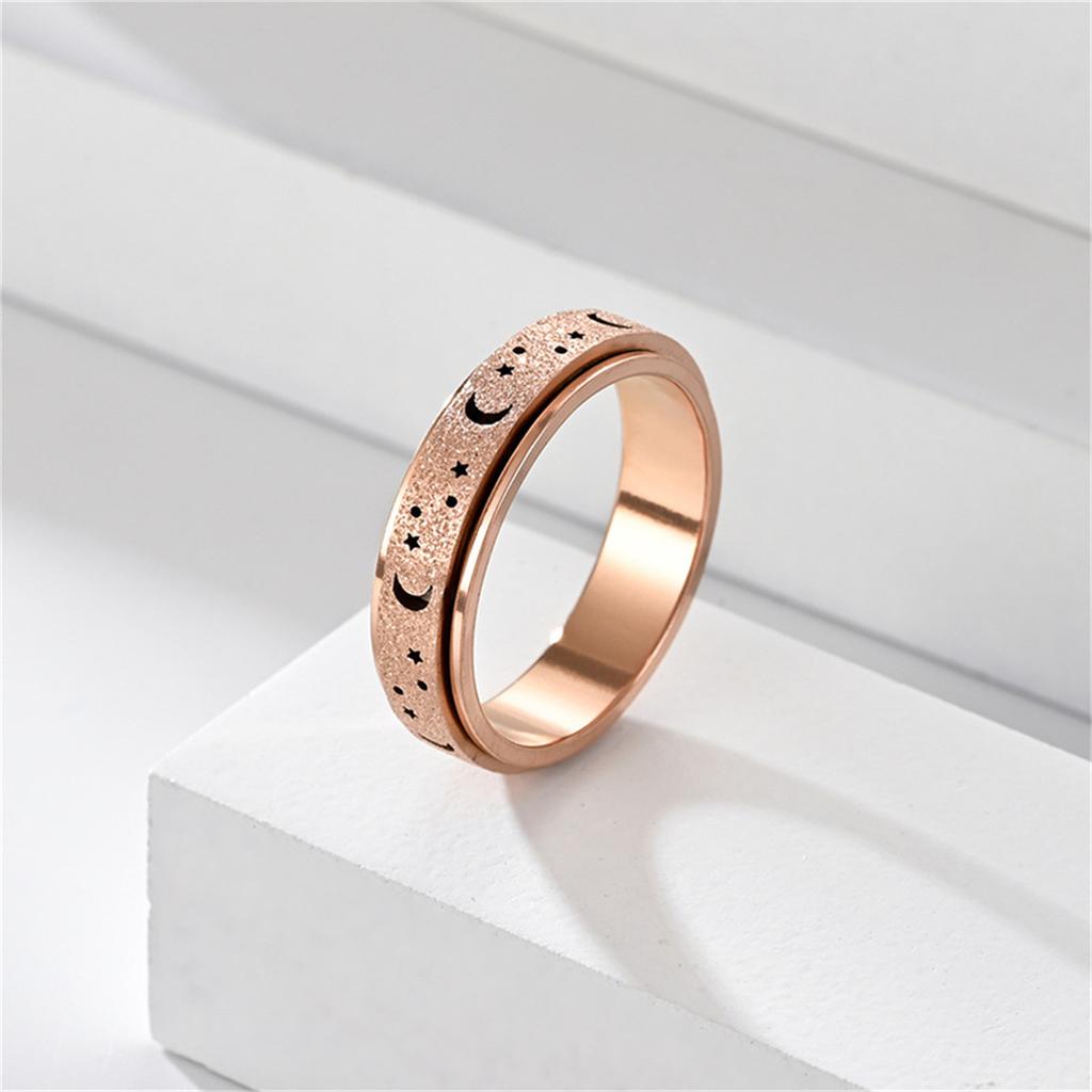 Frosted Stainless Steel Moon And Star Fidget Rings For Men Anti Stress And Anxiety Rotating Ring Fidget Metal Spinner Anillos