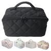 Quilted Floral Makeup Bag 180-Degree Flat Open Travel Cosmetic Organizer Women Large Capacity Toiletry Bag for Vacation Daily Vanity Table Use