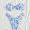 Women's Strapless Printed Bikini Swimsuit with Tie Straps and Ring Detail