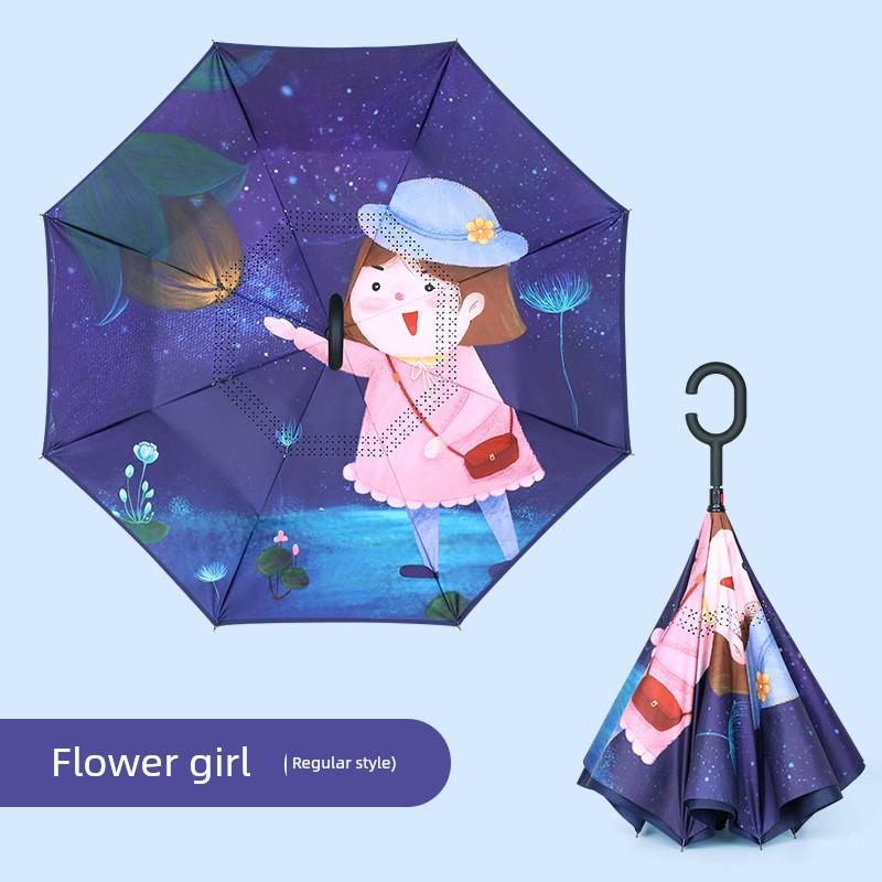Umbrella, Reverse Umbrella, Double-Layer Hands-Free Long-Handled Children's Umbrella, Cute Cartoon Umbrella for Primary School Students, Rain or
