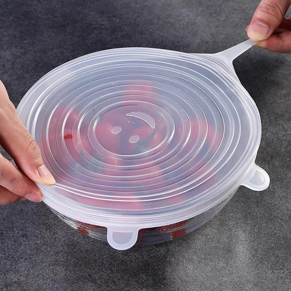 Food Preservation For Kitchen Accessory Adjustable Elastic Silicone Caps Sizes Household Kitchen Storage Organization Cover Home