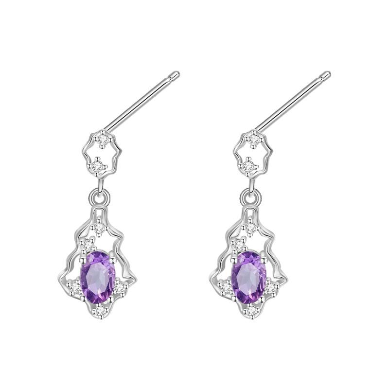 Natural Garnet Olivine S925 Sterling Silver Stud Earrings Women's New Chinese Hollow Colored Treasure Earrings Holiday Gift