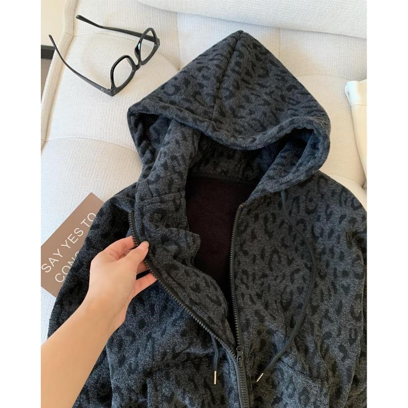 Coats for Women Jacket Autumn Winter Leopard Thickened Velvet Windbreaker Women Loose Casual Coat