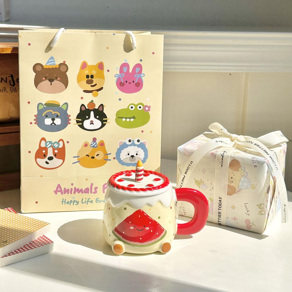 Birthday gift Cute apple cup High value ceramic household water cup Girls birthday gift souvenir gift box