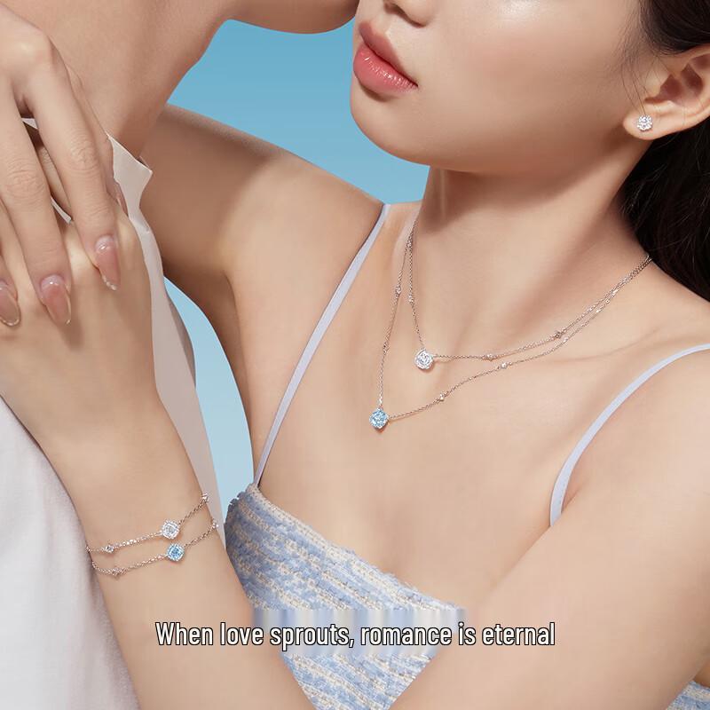 Chow Tai Seng Rose Nebula S925 Silver Collarbone Chain Necklace