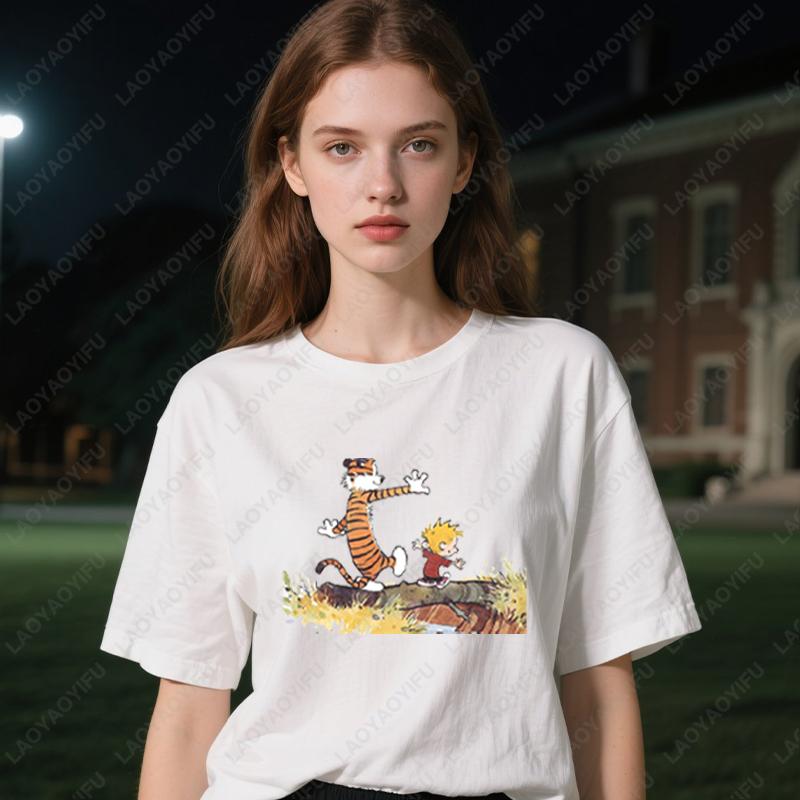 Calvin e Hobbes Unisex Bambini Personaggio dei Cartoni Animati Fumetto Adulti Maglietta Amicizia Compagnia Regalo Top Uomo Donna Cotone Carino Maglietta