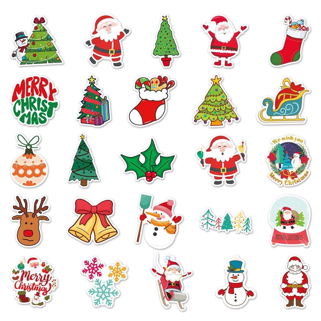 50pcs Xmas Santa Claus Waterproof Reusable Graffiti Stickers For Luggage Case Decor